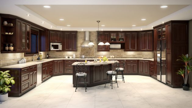 Kitchen Cabinet dengan Warna Gelap Lantai Terang